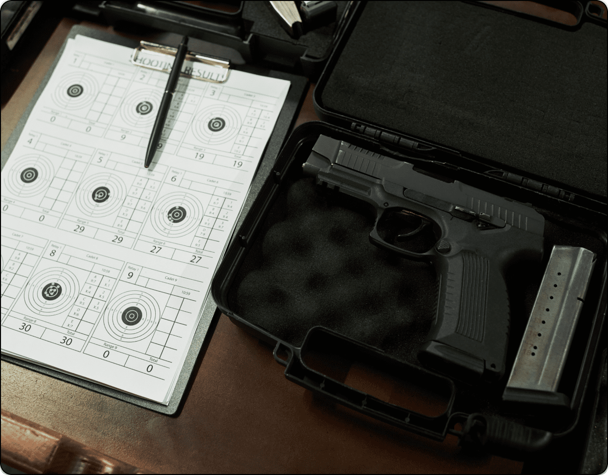 Handgun and target practice sheets
