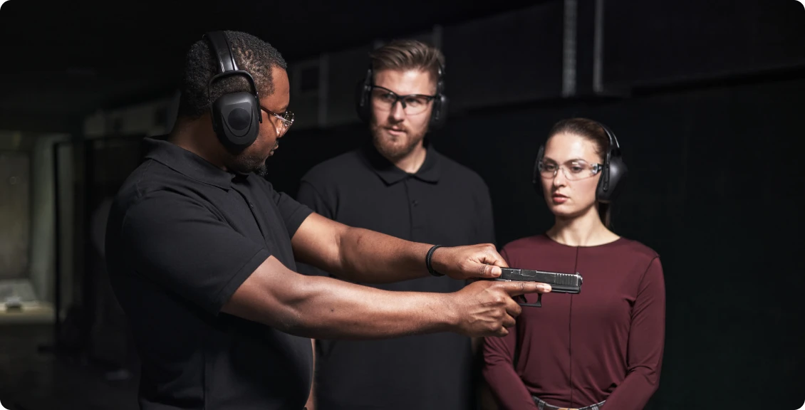 Shooting lesson with protective gear